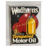 Wadhams Tempered Motor Oil Porcelain Flange Sign,