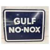 Gulf No-Nox Porcelain Advertising Sign, 10 1/2 x 9