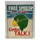 Framed WWII-Era Propaganda Poster Free Speech Doe