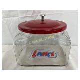 Contemporary Lance Jar with Red Metal Lid, 7 Inche