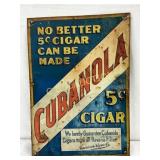Embossed Metal Sign Advertising Cubanola 5¢ Cigar,