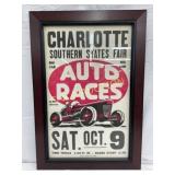 Framed Charlotte Southern States Fair Auto Race Po