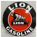 Single-Sided Lion Gasoline Porcelain Sign, 18 Inch