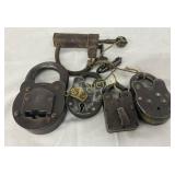 Five Early Metal Padlocks with Keys