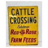 Red Rose Cattle Crossing Sign with Embossed Self-F