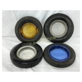4 Tire-Themed Glass and Rubber Ashtrays Featuring