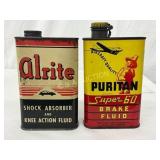 Two 16oz Vintage Automotive Fluid Cans  Alrite an