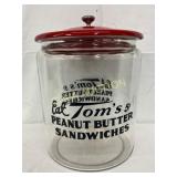 Tom's 5 Cent Peanut Butter Sandwiches Glass Jar wi