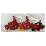 Three Toy Motorcycles: Two Auburn Rubber Motorcycl