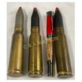 Three Large Brass 50cal Ammo Shell