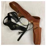Two Gun Holsters with Belts in Leather and Synthec