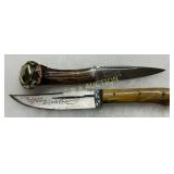 Two Stag and Bone Handle Knives with Fixed Blades