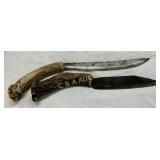 Two Knives with Antler Handles and Steel Blades