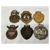 Six Vintage Metal Badges and Fobs with Various Des