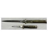 Two Italian-Marked Flip Knives with Metal and Comp