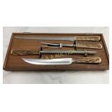 4-Piece Knife Set with Stag Horn Handles in Wooden
