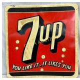 Emb. 7up Advertising Sign, 27in x 27in, Stout Sig