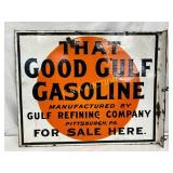 DS Porc. Gulf Gasoline Advertising Sign, 22in x 18