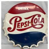 Pepsi-Cola Metal Bottle Cap Sign, 30 1/2 Inches