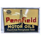 Emb. Penn Field Motor Oils Tin Sign, 20×14, Made b