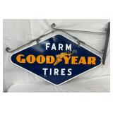 DS Porc. Goodyear Farm Tires Sign with Bracket, 54