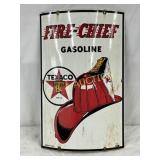 Texaco Fire-Chief Gasoline Porc. Pump Plate, 11in