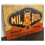 Emb.Tin Milk Bottle Sold Here Sign, 19.5×13.5