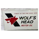 Emb. Metal Wolf's Head Motor Oil Sign, 60in x 36i