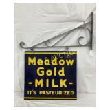 DS Porc. "Meadow Gold Milk" Sign with Hanger, 18×1