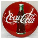36in. Porc. Coca-Cola Button Sign w/ Bottle Graph
