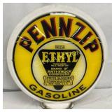 Milk Glass Pennzip Gas Pump Globe with Ethyl Logo,