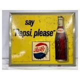 Pepsi Cola Sign with Metal Front and Cardboard Bac