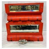 Red Metal Spice Cabinet with Mirror-Back Glass and