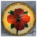 Foster and Kleiser Light-Up Glass Clock w/ Red Ros