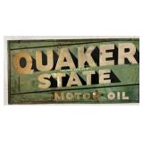 Quaker State Motor Oil Metal Sign with Wood Backin