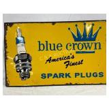 Emb. Blue Crown Spark Plugs Metal Sign, 24in x 15i