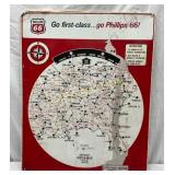 Phillips 66 Metal Gas Station Road Map Sign, Gasto
