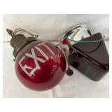 Two Early Electric Glass Exit Signs, 6 Inches