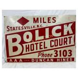 Bolick Hotel Court SS Metal Sign, Statesville, N.C