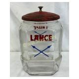 Early Lance Glass Jar with Red Metal Lid