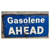 Early Gasolene Ahead Wood Backed Sign, 36in x 70in