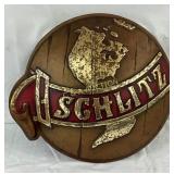 Schlitz Plastic Wall Sign with Barrel Motif, 17x15