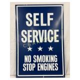 Self-Service with ï¿½No Smoking Stop Enginesï¿½ Sign,