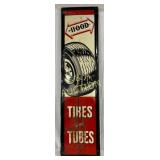 Emb.ï¿½Hood Tires and Tubesï¿½ Sign, Metal w/Wood Back