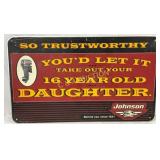 Emb. Johnson Outboard Motors Metal Sign, 25in x 15
