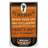 Emb. Johnson Metal Sign, Fishing-Themed Advertisin