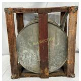Early Wooden-Framed Metal Rocker Can, 16in x 16in