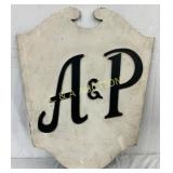 Wooden A&P Shield-Shaped Sign, 30in x 36in
