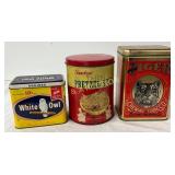 Three Vintage Advertising Tins: White Owl, Sunshin