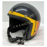 Black Sparkle Open-Face Helmet with Yellow and Ora